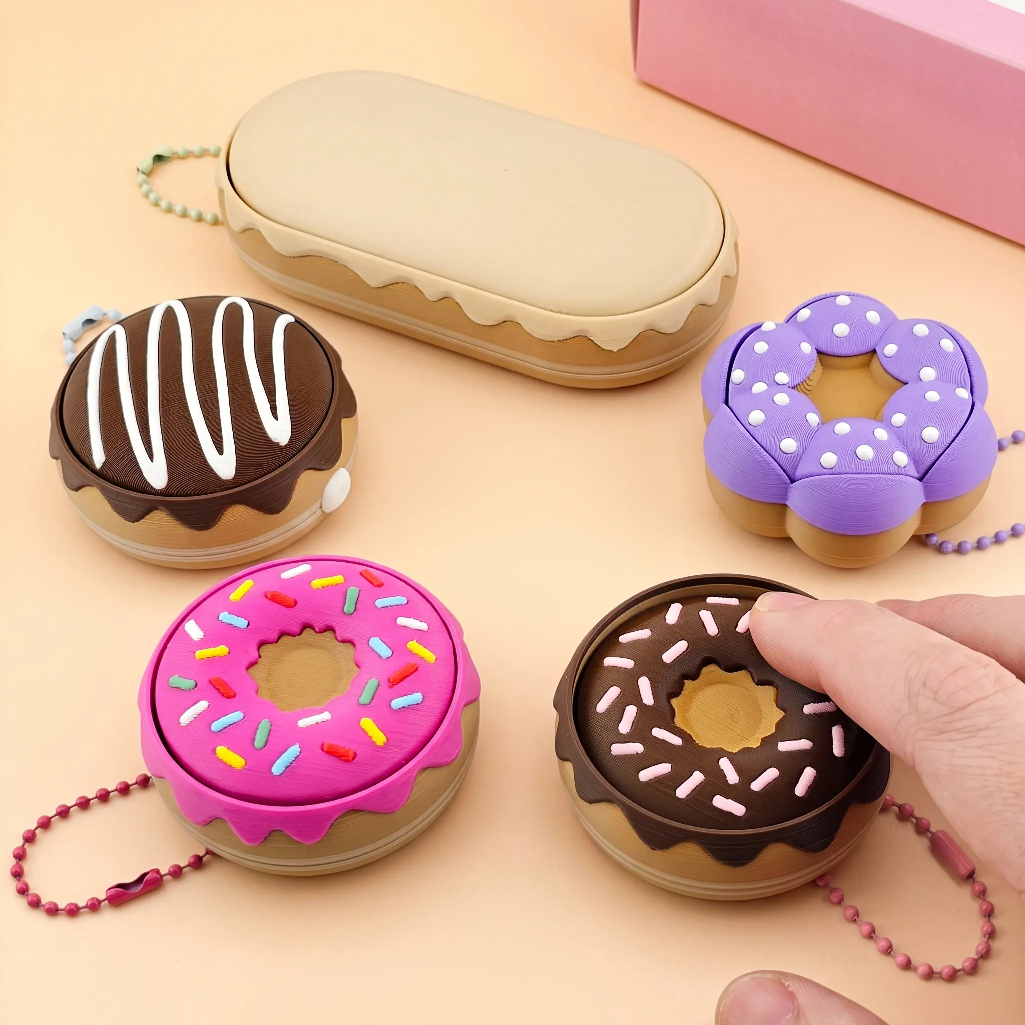 Mini Donut Clicker & Keychain - Satisfying Click Sensory Accessory - Unique 3D Printed Food Pastry Collectible for Adults, Desk Decor, Bag Charm & Stress Relief Gift