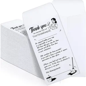 600 Pack Housekeeping Thank You Tip Envelopes, Cash Self Adhesive Tip Envelopes for Hotel Motel Coin Seed Money Gratuity Key Cards Saving, White with Black Ink, 3.5 x 6.5 Inches