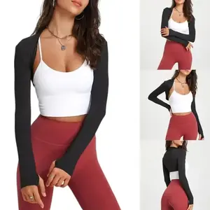 Womens Long Sleeves Shrug Cardigan Ladies Open Front Crop Cardigan All-matching Sport Crop Tops for Yoga Running Gym(Sheets)