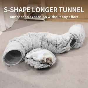 Cat Tunnel Bed for Indoor Cats - Soft&Cozy Cute Cat Donut Tunnel with Washable Circle Cushion, Round Pet Play Tunnel Toy for Kitten/Puppy/Rabbit, Peekaboo Cave Toy, Cool Cat Stuff