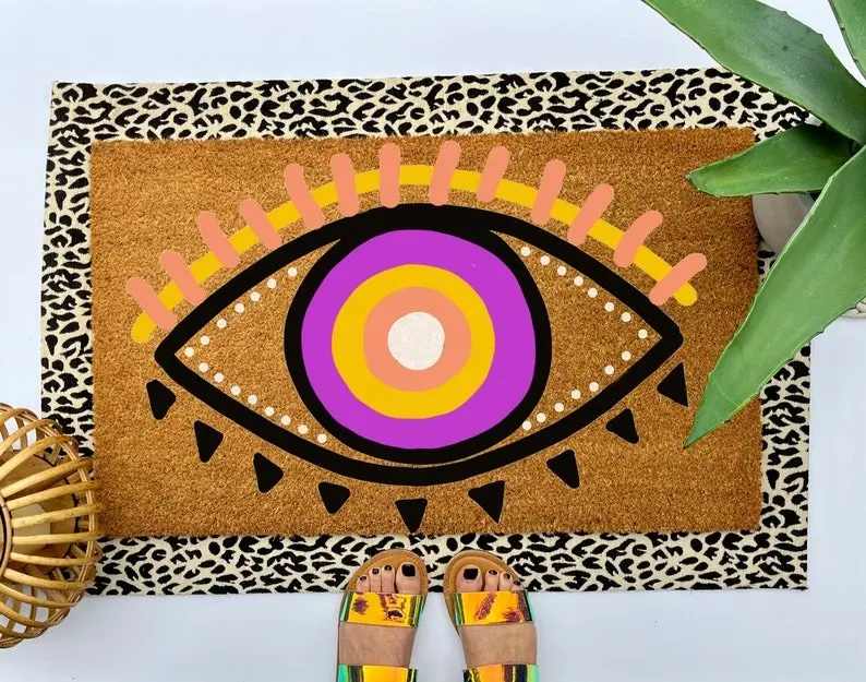 Colorful and mystic evil eye Doormat, Boho Style Welcome Mat for Your Home, Unique outdoor decor, front porch decor