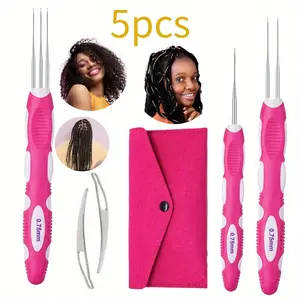 1Set Braid Locking Tool Set with Storage Bag, Braid Crochet Hair Braiding Kit, 3pcs 0.75mm Crochet Hooks with Ergonomic Handle, Including 1 Crochet Hook, 2 Crochet Hooks, 3 Crochet Hooks and 2 Latch Hooks summervibes