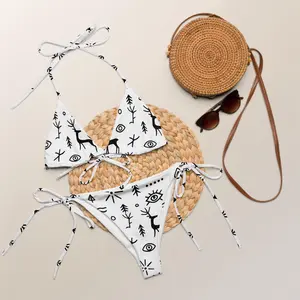 Ethically made Black & White Recycled String Bikini with Pictograph Patterns