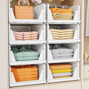 1 Pack Stackable Closet Storage Bins Closet Organizers Multi Functional Foldable Wardrobe Organizer for Bathroom Kitchen Laundry Room Space Saving Clothes Storage Drawer Organizing