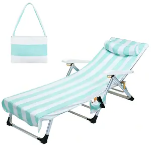 Tirrinia Beach Chair Towel Cover – 250 GSM Lounge Chair Cover with Pockets for Beach & Travel