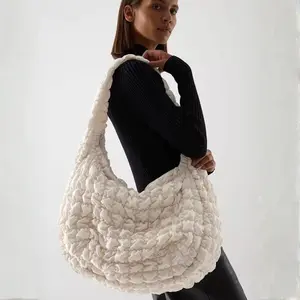 Women's Cloud Bag Bubble Shoulder Bag Underarm Tote Lightweight Soft Everyday Clutch Fashion Aesthetic Handbag in Cream