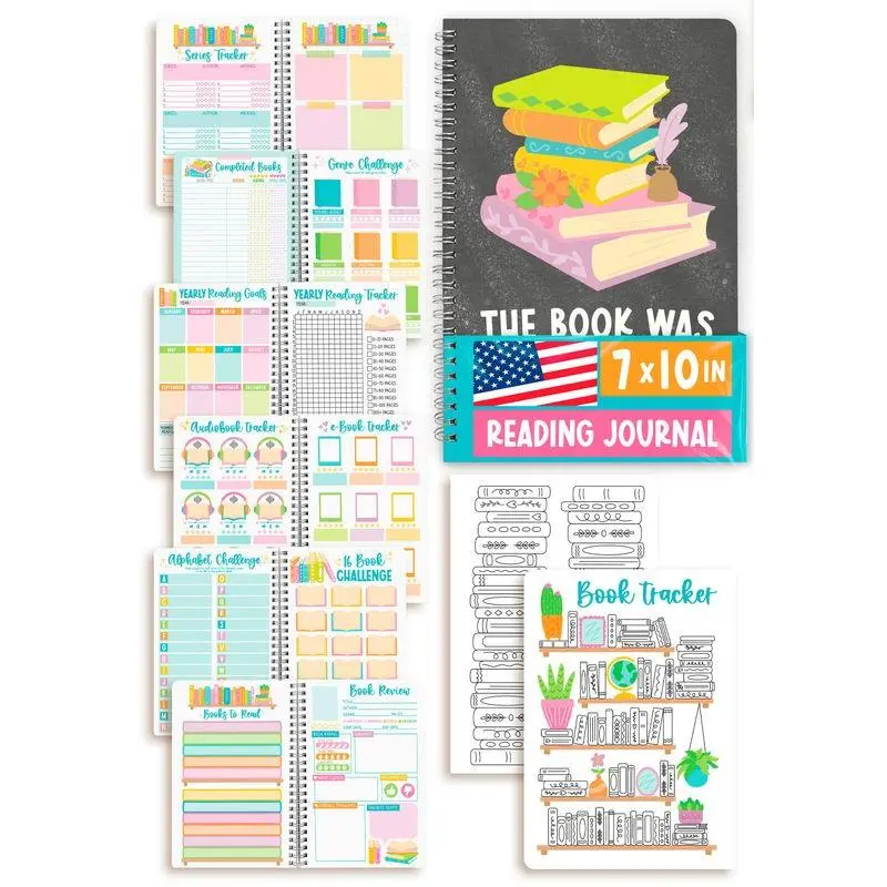 Hadley Designs Reading Journal - Flat Spiral Office Personal Organiser for Book Lovers, 150 Paper Pages Tracker, Tracking Logs & Review Notebook, 7x10 In