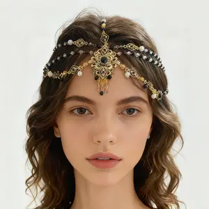 European and American style dual-wear jewelry alloy beaded tassel pendant forehead chain European and American style neck accessory