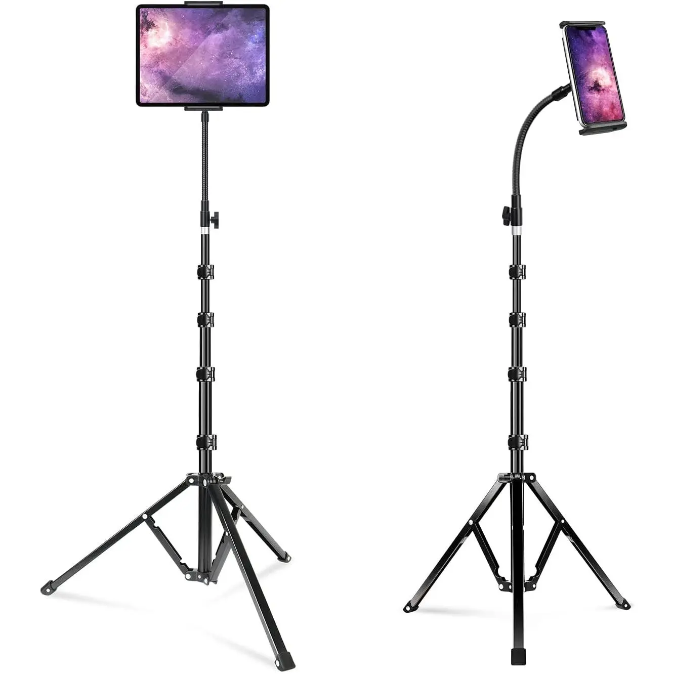 Tablet Floor Tripod Stand, Stronger Gooseneck iPad Tripod Stand, 72" Adjustable iPad Stand Holder for Stream/Watching, for iPad Pro 12.9, Mini, Air,  and 4.7-13" Tablet and Cellphone