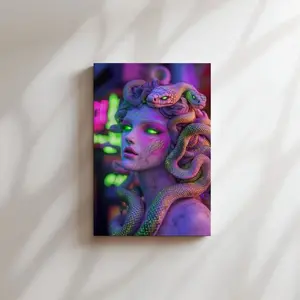 Neon Medusa Bust, Futuristic Greek Mythology Art, Glow-in-the-Dark Cyberpunk Decor, Unique Medusa Statue, Modern Mythological Sculpture