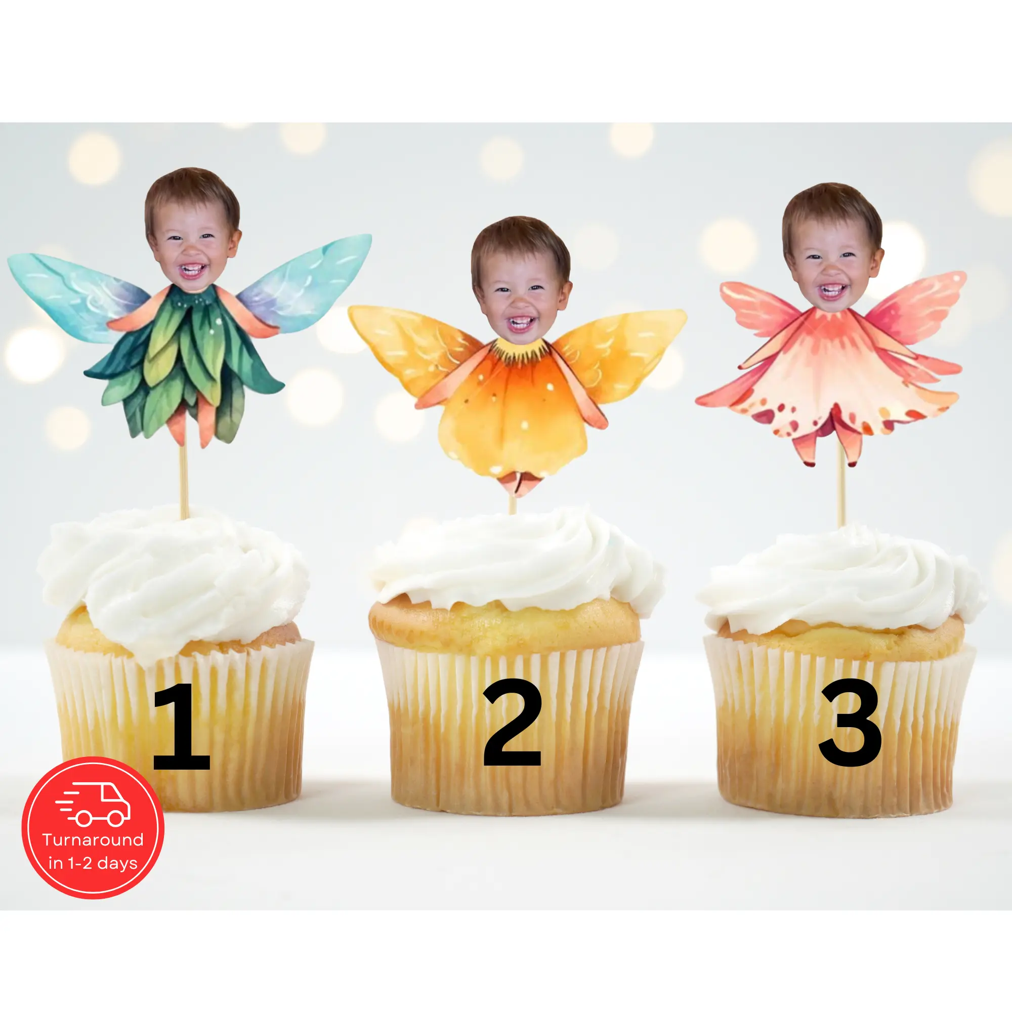 Personalized Fairy Face Cupcake Topper – Magical Birthday Decor