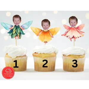 Personalized Fairy Face Cupcake Topper – Magical Birthday Decor