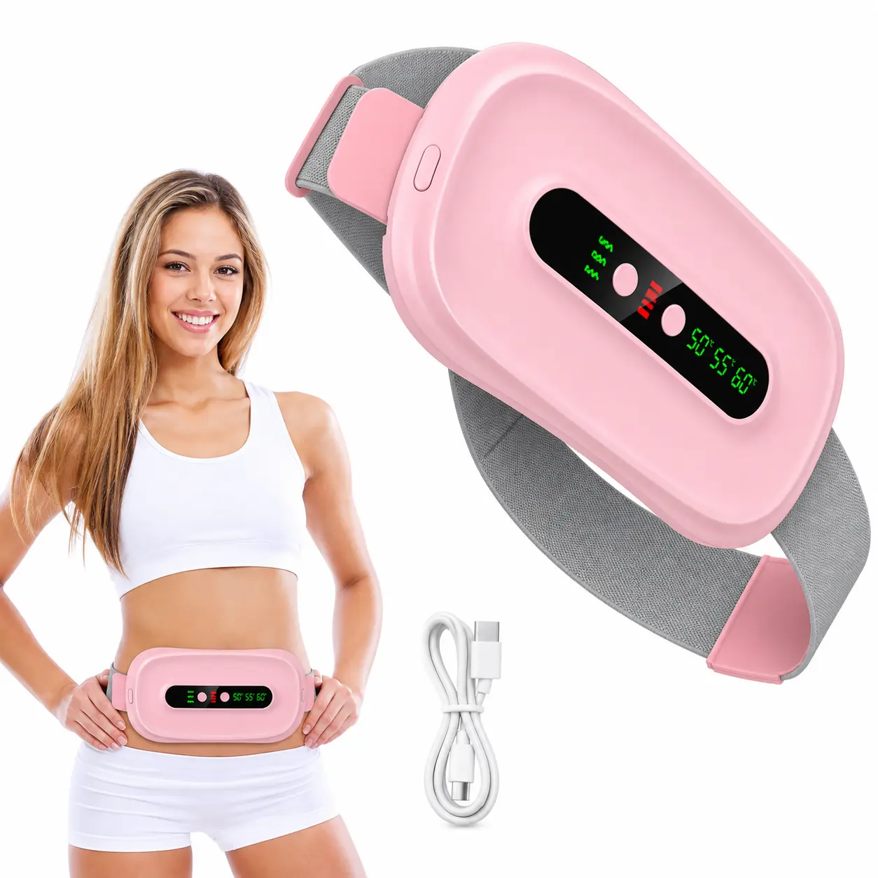Women's Cordless Rechargeable Battery Heated Pad Belt, Adjustable Belly Wrap with Auto Shut-Off for Menstrual Cramp Relief, Work-Friendly Party Gift