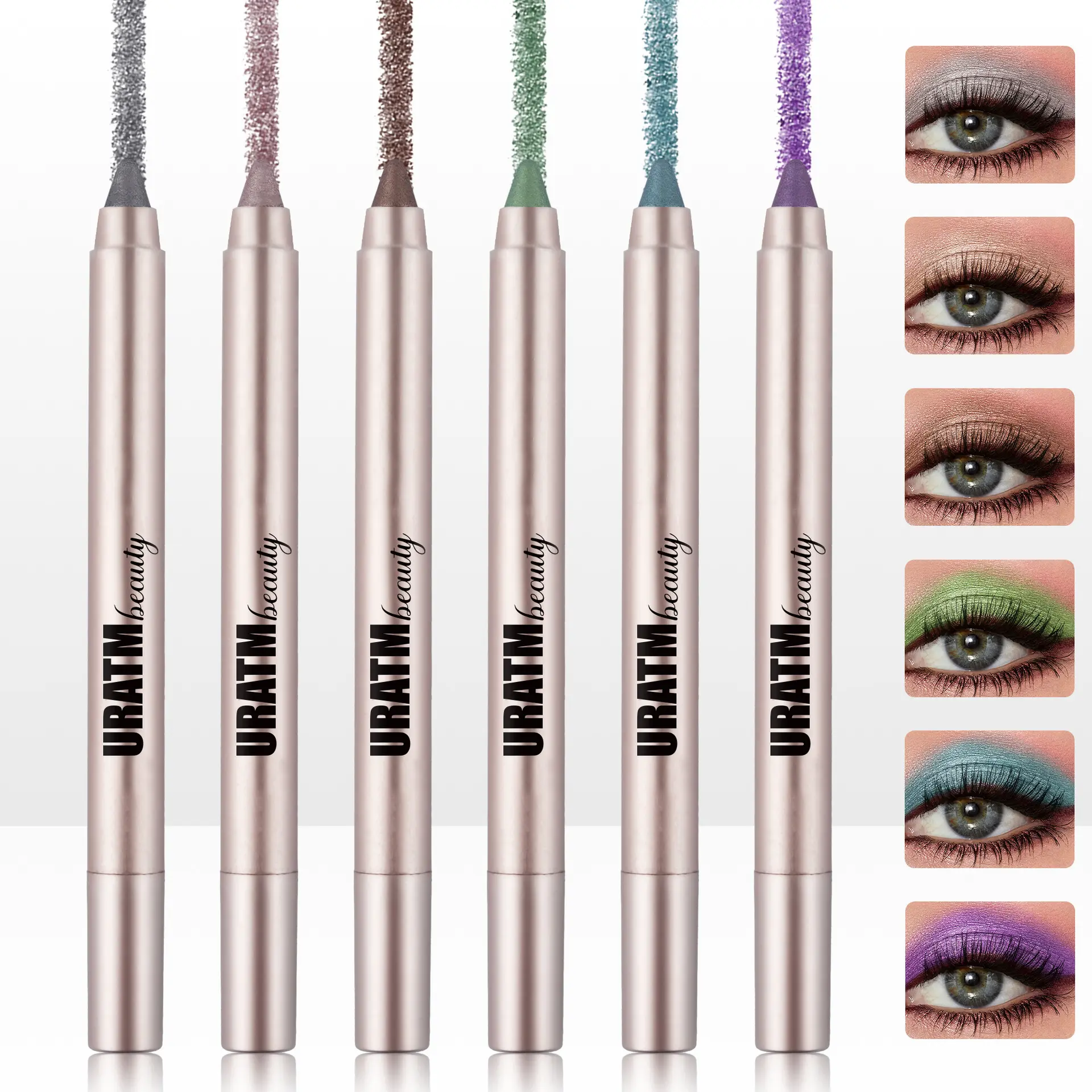 URATM 6-Color Shimmer Eyeshadow Pencil Set with Sharpener, Metallic Eyeshadow Sticks, Colorful Eye Makeup Crayons for Party, Festival and Creative Looks