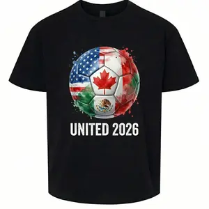 United 2026 Soccer Ball Usa Canada Mexico Flag Vintage Graphic Tee Pure Cotton Ideal For Summer Sports Match Casual Daily Streetwear Outfits Perfect For Women Football Fans Trendy Style Lovers Halloween Christmas Gift