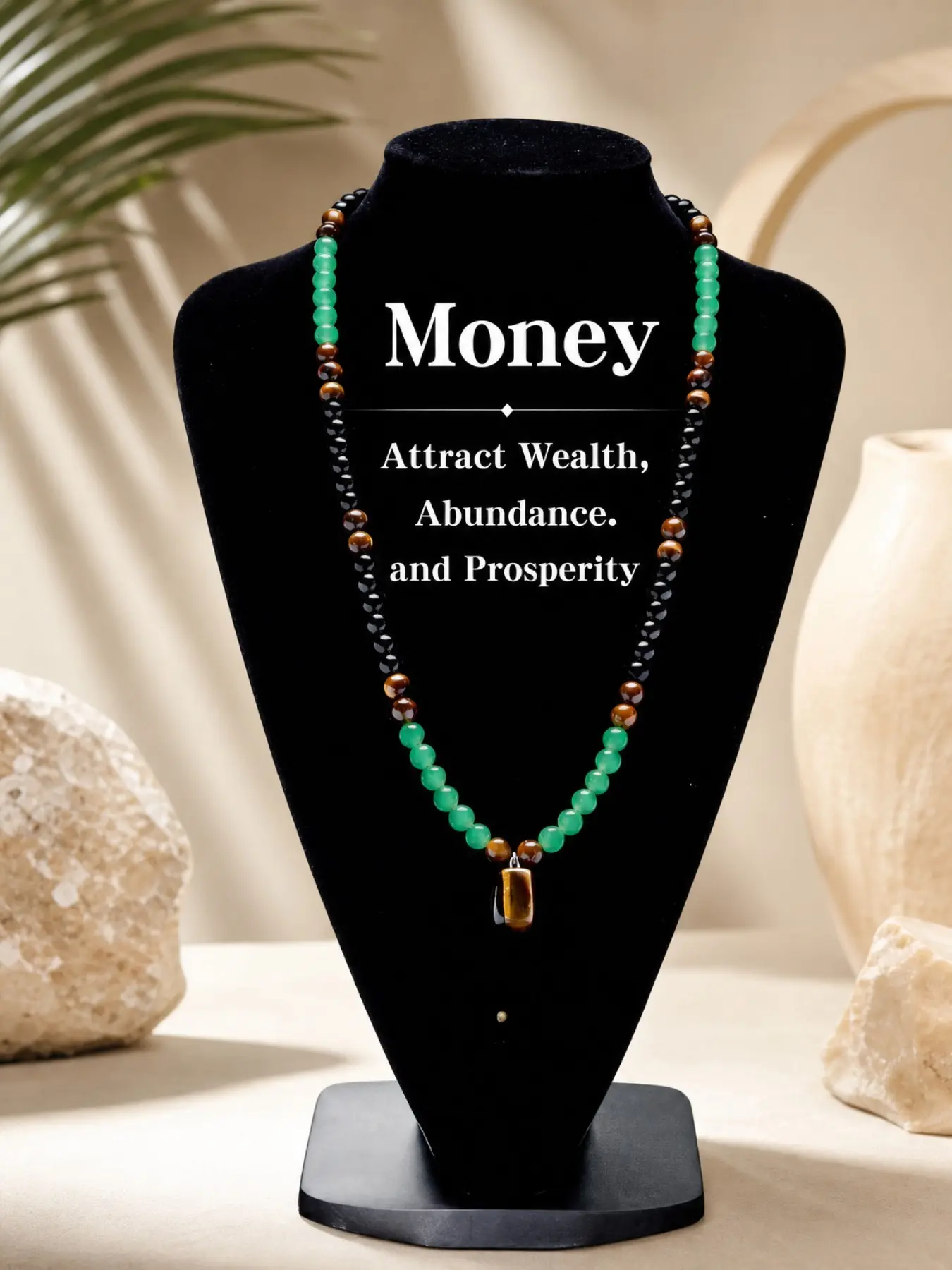Auspicious Necklace with Aventurine and Tiger's Eye Pendants, Symbolic Wealth Attraction, Ideal Gift for Anniversaries and Parties