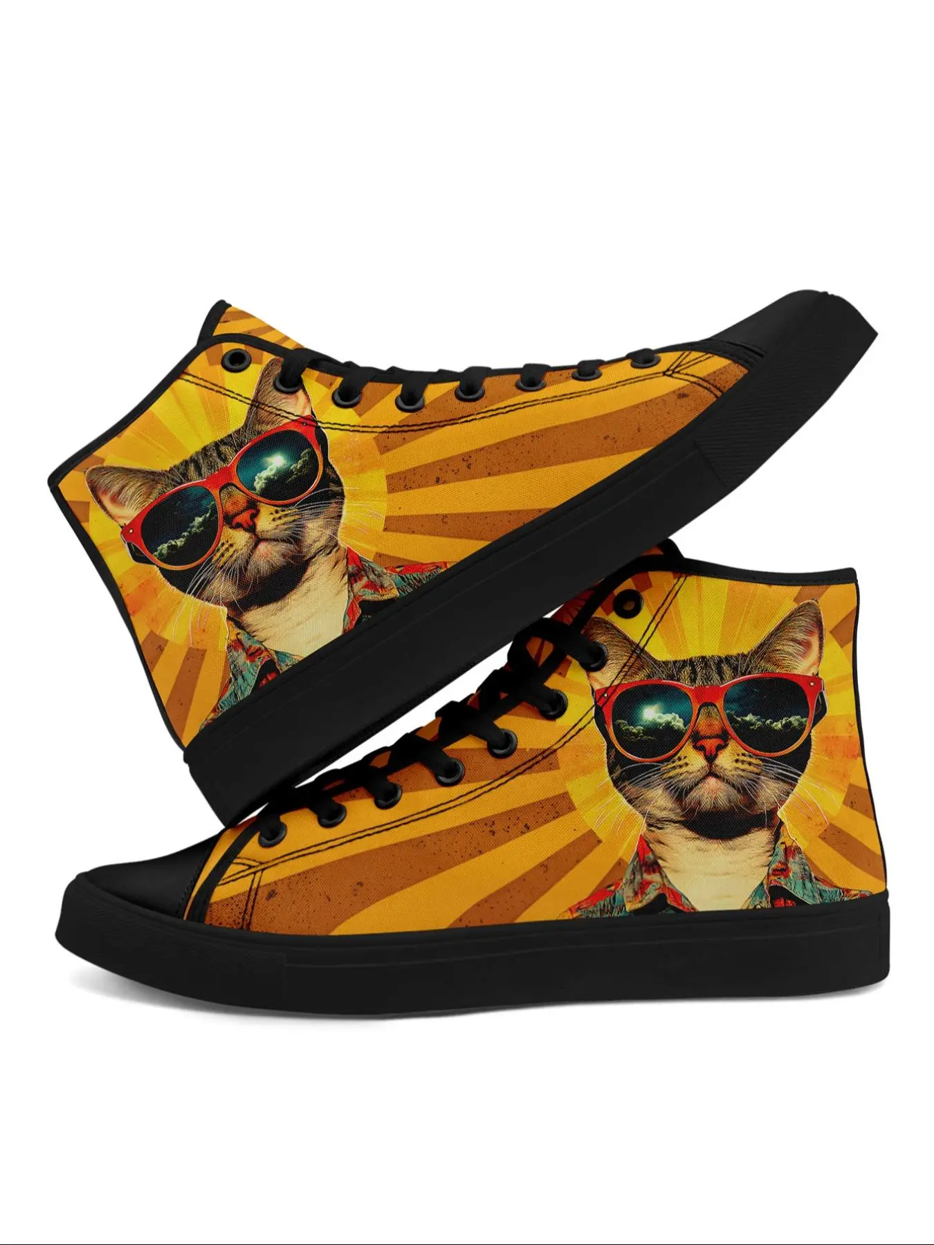 Women's Fashionable Cat Print Lace Up Canvas Sneakers, Casual Comfortable Soft Bottom Skateboard Shoes, Female All-match Round Toe Sports Shoes for Daily Wear Valentine's Day, Gift for Her Valentine's Day, Gift for Her