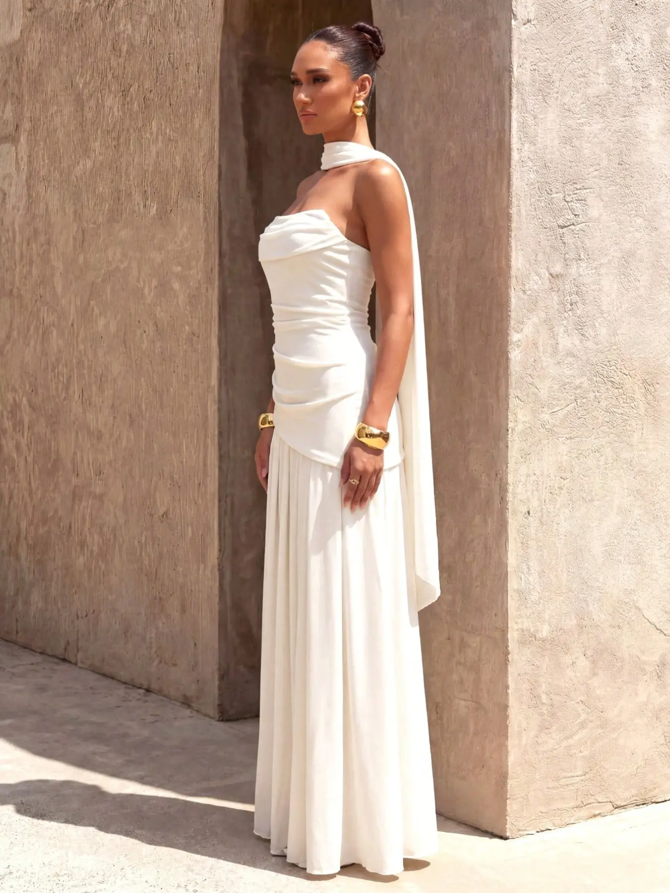 Pure Color Elegant Chic Strapless Backless Sleeveless Asymmetrical Zipper Maxi Wedding Evening Gown Dress, Formal Wear, Womenswear, Unique Design for Special Occasions, Perfect for Brides Seeking Style