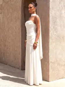 Pure Color Elegant Chic Backless Sleeveless Asymmetrical Zipper Maxi Wedding Dress, Formal Wear, Womenswear, Unique Design for Special Occasions, Perfect for Brides Seeking Style