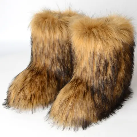 Women's Y2K Fluffy Cruelty-Free Faux Fur Boots, Retro Shaggy Winter Warm Shoes, Stylish Design Casual Wear Walking Shoes