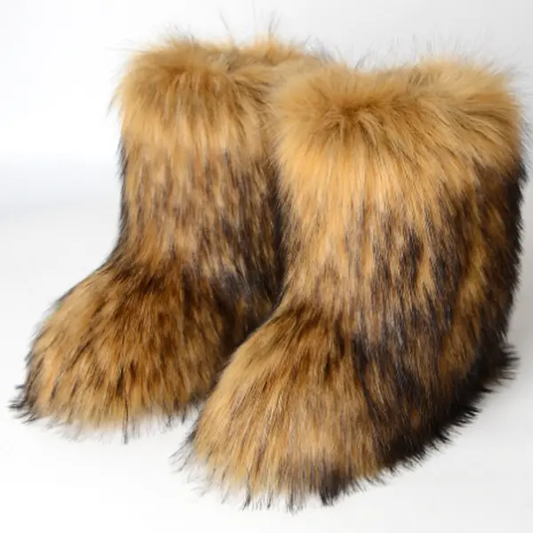 Women's Y2K Fluffy Cruelty-Free Faux Fur Boots, Retro Shaggy Winter Warm Shoes, Stylish Design Casual Wear Walking Shoes