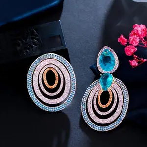 Multiple Rounds Light Blue Cubic Zirconia Dangle Drop Earrings