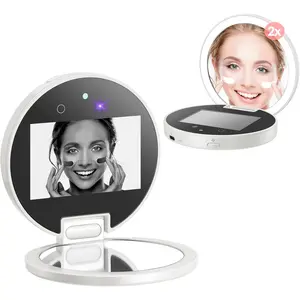 UV Camera for Sunscreen Test UV Mirror Sunscreen Camera, 3.8 Inch Rechargeable 2X Magnifying Vanity Mirror with Light Handheld Double-Sided Pocket Mirror for  Protection(White)