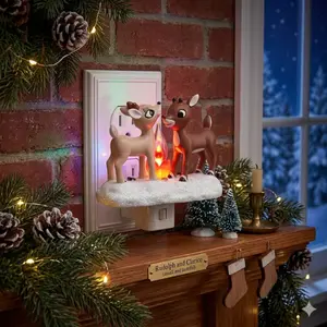 Cute Reindeer Night Light – Festive Campfire Design for Holiday Vibe, Christmas Decor for Bedroom, Living Room & Home Office, Perfect Seasonal Gift
