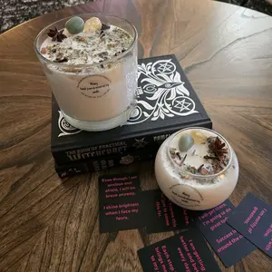 Handmade Abundance Candle for Manifesting with Herbs and Crystals