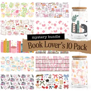 10 UV DTF Cup Wrap Mystery Pack Book Lover's Theme UV DTF Sticker for 16oz Glass Cup Decoration Decorate Any Hard Surface