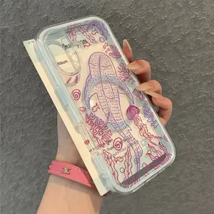 Red line underwater whale pattern, dopamine magnetic two-in-one transparent mobile phone case Cover, suitable for iPhone 17 Pro Max/17 Air/ 16/15/14/13/12/11, shockproof, acrylic hard shell material, wonderful gift