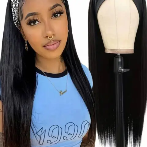 Women's Straight Hair Headband Wigs, Straight Synthetic Material Wigs, Glueless Straight Wigs, 16/20/28 Inch, No Glue, Soft Heat-Resistant Fiber, Comfortable Fit, Ideal for Daily & Party Use