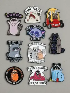 Cute Raccoon Badge Set, 10 Unique Animal Pins for Backpacks & Clothing, Unisex Gift Jewelry, Expressive Mood Accessories