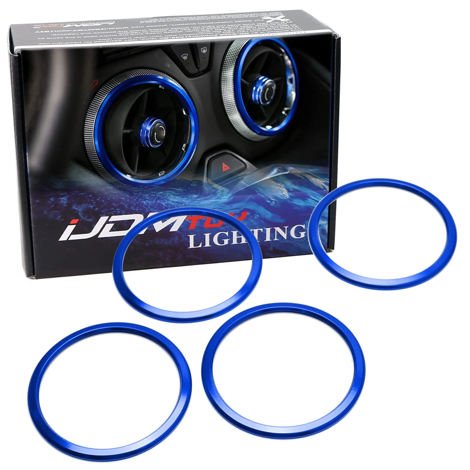 iJDMTOY 4pc Sports Blue Aluminum Air Conditioner Outer Vent Decoration Trim Covers For Chevrolet 2016-up Gen6 Camaro
