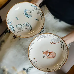 Handmade 9 Inch Unique Ceramic Plate, Salad Plate, Serving Plate, Perfect for Vegetables, Noodles, Fruits, Desserts