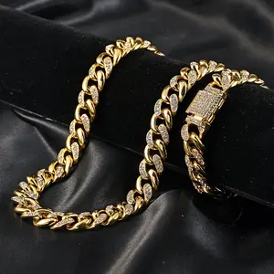 Alloy Cuban Chain For Men And Women, Trendy Rhinestone Thick Chain, Rhombus Hip-hop Multi-style Accessories