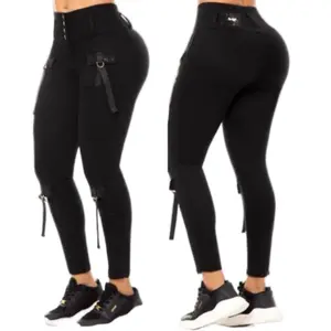 W90-640 Buttlifting Colombian  Cargo Jogger Black Color