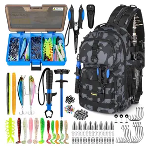 Fishing Backpack with Tackle Boxes, Waterproof Fishing Sling Tackle Bag For Fishing Gear With Rod Holder, Fishing Gifts for Men With Fishing lures, Fishing pliers