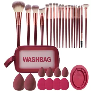 30pcs Makeup Tool Set, Includes 18pcs Brushes, Waterproof Cosmetic Bag, Sponge Pads, Powder Puffs, Brush Cleaning Tool