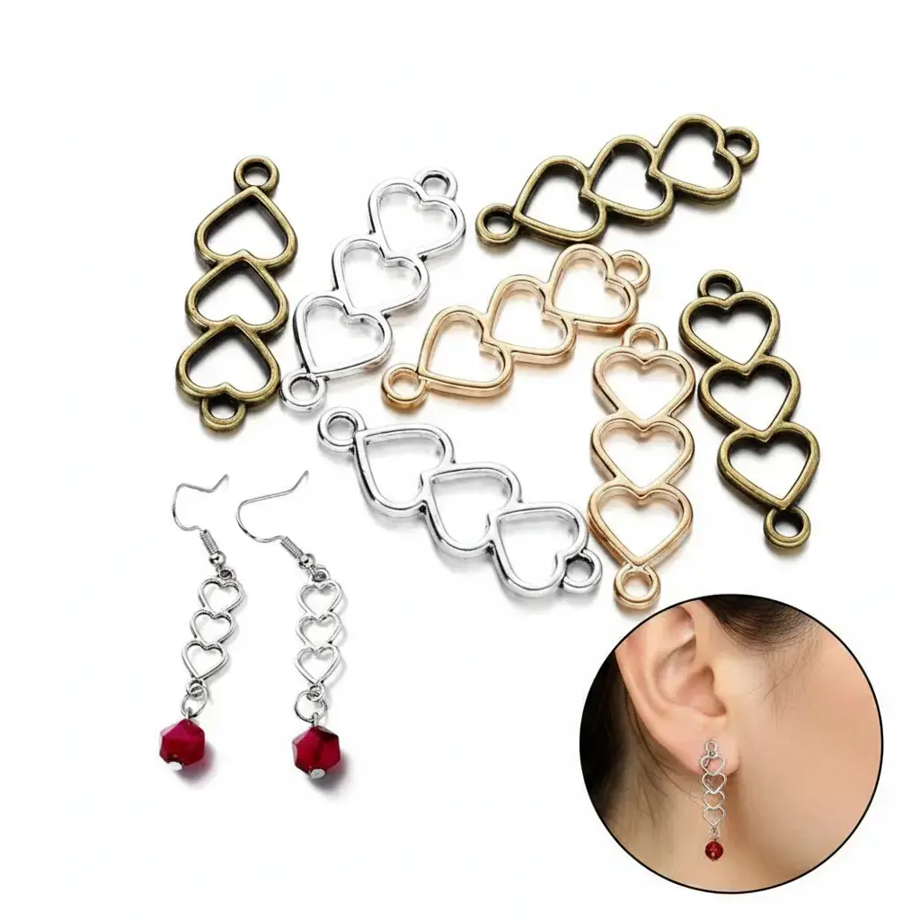 100% Brand New and High Quality 30Pcs/Lot 8x24mm Alloy Hollow Heart Pendant Connectors, Accessory Must Have, Attachment Charms & Pendants, Charms for Jewelry Making, DIY Earrings Supplies (Choking Hazard Small Parts)