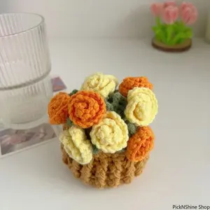 2026 Handmade Crochet Flower Bouquet Coasters, Yarn-Knitted Cup Mats, Transforming Floral Decor Set, Mothers Day Gift for Mom, Home Table Ornament, Mom Gifts