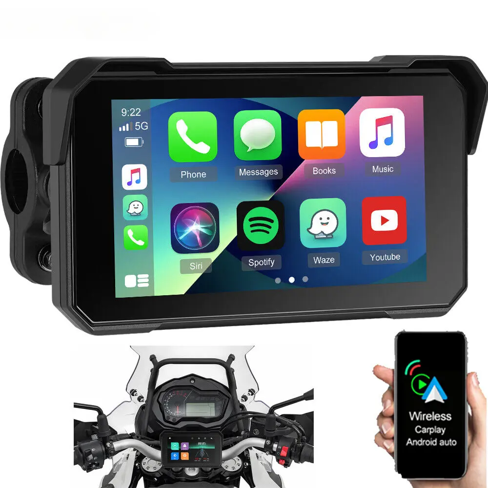 5-in Waterproof Motorcycle GPS Car Navigator - 5 Inches Player, Portable Touchscreen, Wireless CarPlay, Android Auto, Bluetooth, Universal Mount, SummerVibes Father's Day Gift