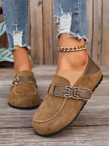 Women's Leopard Print Loafers, Multi-Color Faux Suede Shoes, Handmade Stitching, Retro Comfortable Slip-On Casual Commute Footwear, Round Toe Loafers