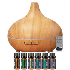 550ml Wood Grain Essential Oil Diffuser  Remote Control, Ultrasonic Air Humidifier, 7 Color LED Light & 6 Oils Aromatherapy For Home Aromatherapy Machine
