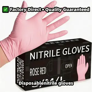 100Pcs Boxed Light Pink Disposable Nitrile Gloves Powder-Free Anti-Slip Tear-Resistant Waterproof Oil-Proof Soft Flexible Fit Home Kitchen Bathroom Daily Hand Protection Gloves