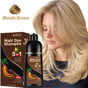 Golden Brown 5-in-1 Shampoo Hair Dye, Instant Gray Hair Covering Shampoo, Natural Ammonia-Free Hair Color for Women & Men, Vegan, Easy Root Touch Up, Long-Lasting 3-4 Weeks, 500ml