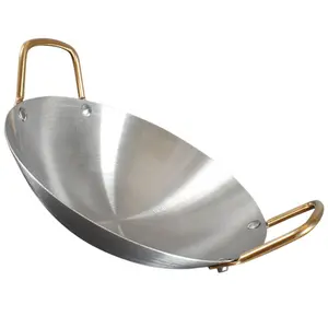 Stainless Steel Wok, Round Frying Pan, Traditional Chinese Cooking Pot, Outdoor & Restaurant Use, Kitchen Utensils, Cookware Accessories