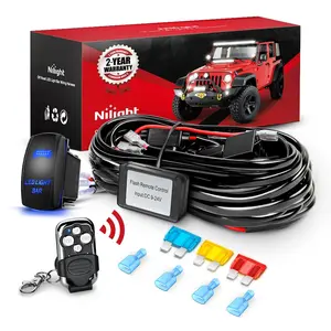 Nilight Remote Wiring Harness for LED Light Bar Wireless Strobe Flash Work Light Driving Lights 12V 20A 14AWG Remote Controller 5PIN Switch Waterproof Power Relay Blade Fuse-1 Lead