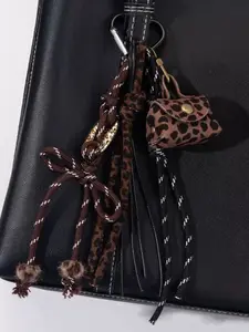 Small Cute Leather Leopard Print Coin Purse, Butterfly Knot Bag Charm, Stylish Accessory for All Seasons, Bag Charm Keychain, Purse Accessories