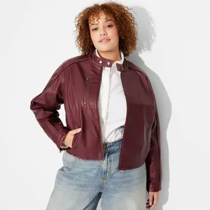 Women's Faux Leather Fitted Moto Jacket - Wild Fable Red XXL
